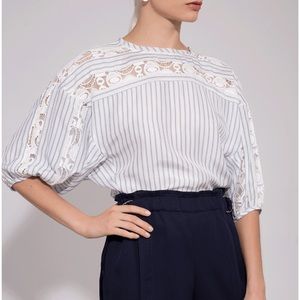 chloé POPLIN LACE STRIPED BLOUSE Size 40